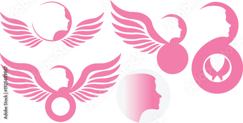  8 March International Women’s Day Women Empowerment Woman Silhouette Female Logo Feminine Symbol Angel Wings Girl Power Vector Illustration Set