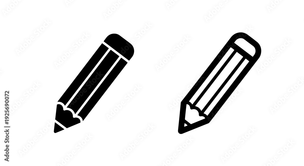 Fototapeta premium Graphite Pencil Icon: Solid and Outline Styles for Artistic Sketching and Writing