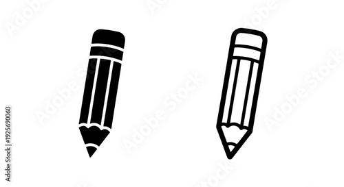 Wooden Pencil Icon: Solid and Outline Styles for Classic Drawing and Writing Tools