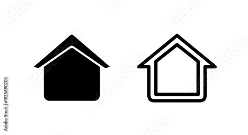 Simple vector icons of a solid house and an outline house. Clean, minimalist graphics for home and real estate concepts.