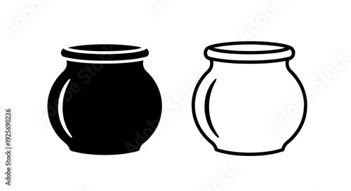 Black and white icons of two jars. One solid, one outline. Simple vector art for food, storage, and craft concepts.