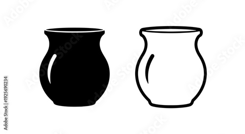 Vector icons of two simple ceramic jugs, one solid black and one outline. Minimalist graphics for liquid, drink, or decor.