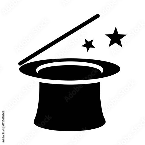 Magic trick illustration: vector image of a magician hat with wand and stars for design use