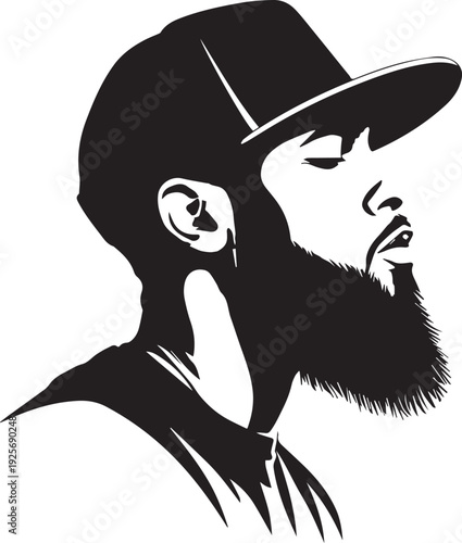 Minimal Black and White Bearded Man Side Profile Vector Silhouette Logo Design