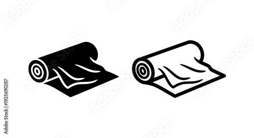 Icon of a rolled fabric or cloth, presented in both solid black and white outline styles.