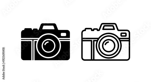 Stylish DSLR camera icon with a classic shape, perfect for professional photography themes, studios, and media content.