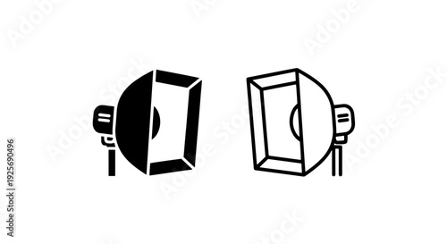 Set of two studio lighting icons, one solid black and one outline, for photography and film
