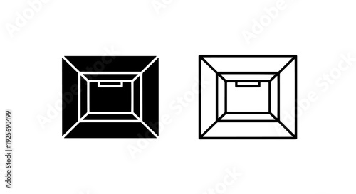 Two contrasting abstract square light source icons, solid black and outline, for illumination