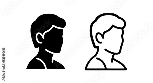 Profile icons of a person's head and shoulders, solid and outlined, for avatars.