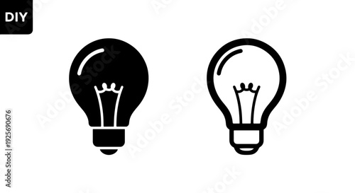 Light bulb icons, solid black and outlined, representing ideas, innovation, and creativity, with 'DIY' label.