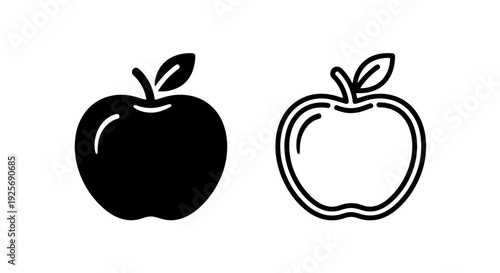 Simple apple icons, one solid black and one outlined, representing fruit and healthy eating.