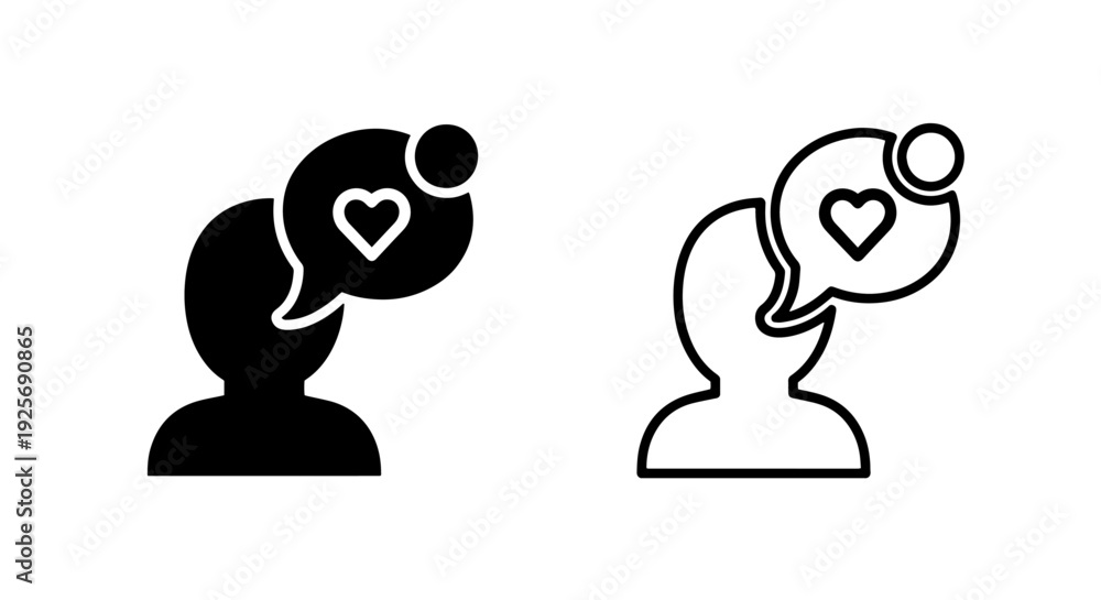 Fototapeta premium Human Profile Icon with Love Heart in Speech Bubble for Empathy and Social Media Like