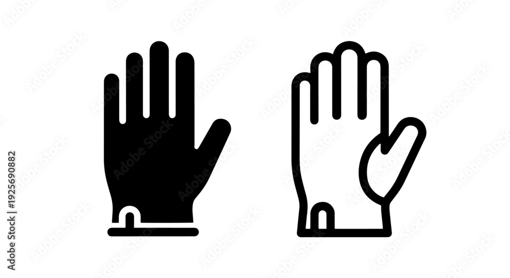 Fototapeta premium Rubber Protective Hand Glove Icon with Cuff in Solid and Outline Style for Safety
