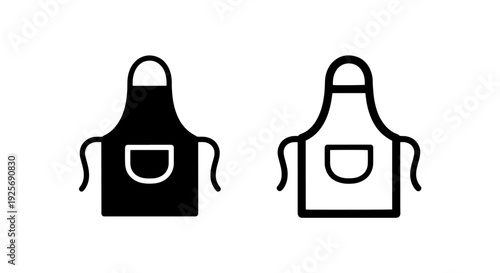 Apron Icons, black and outline, signifying cooking, kitchen, and protection.