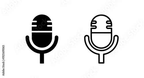 Black and White Microphone Icon Set for Modern Media and Podcast Design Projects