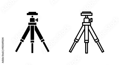 Versatile Tripod Stand Icon: Solid and Outline Designs for Photo and Video Applications
