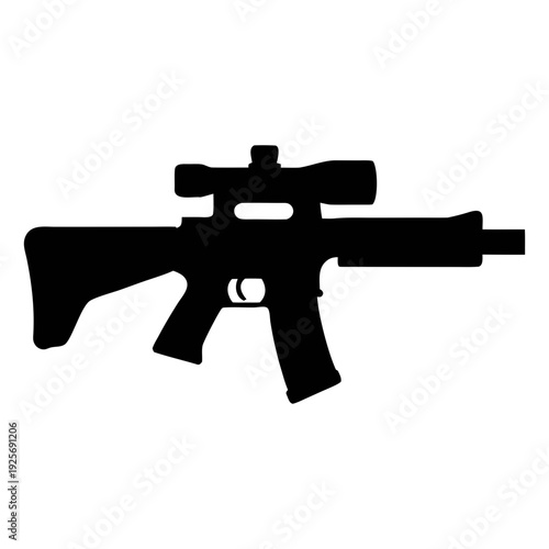 Vector illustration of a black ar 15 rifle with scope for military and hunting design needs