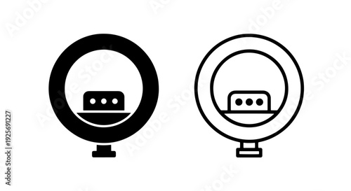 Professional Ring Light Icon: Solid and Outline Styles for Studio Photography and Video Production