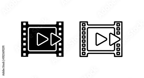 Dynamic Film Strip with Play and Fast Forward Controls Icon for Video and Multimedia