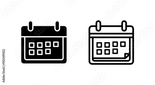 Black and White Calendar Grid Icon, Representing Monthly View, Dates, Schedule, or Time Organization Layout