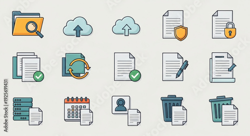 Collection of document and file management icons.