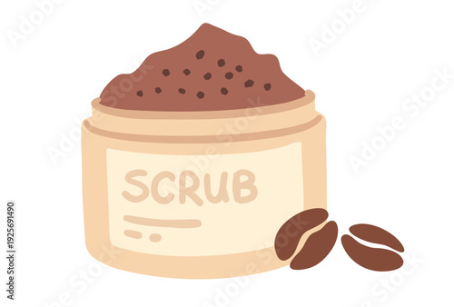 Vector illustration of coffee scrub jar. Flat design beauty container isolated object.