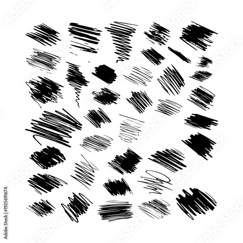 Collection of black brush strokes on white background