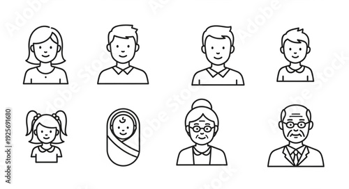 Collection of Diverse People Icons Representing Different Ages.