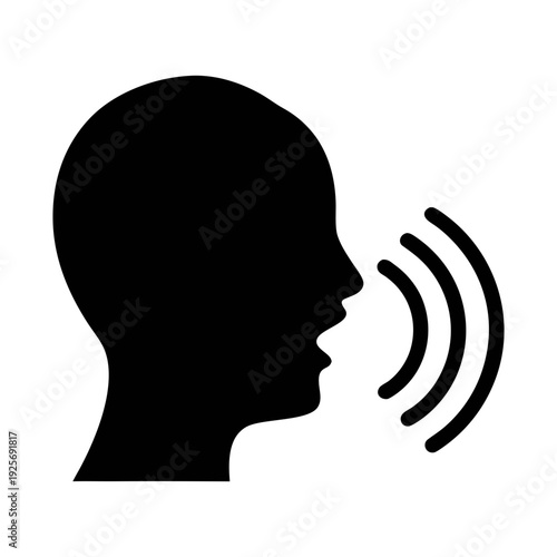 Person speaking talking communication voice sound waves speech bubble head silhouette illustration