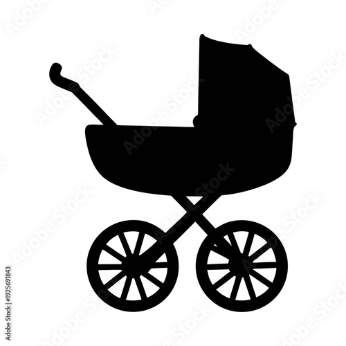 Baby stroller vector silhouette for newborn infant child pushchair carriage transport design graphic