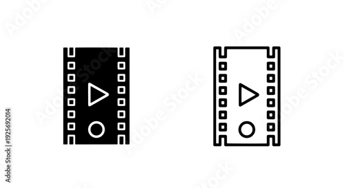 Film Strip with Play Triangle Icon Black and White Vector Graphic for Video Media