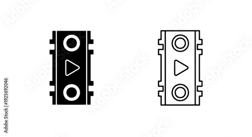 Vertical Film Strip with Media Control Buttons Icon Black and White Vector