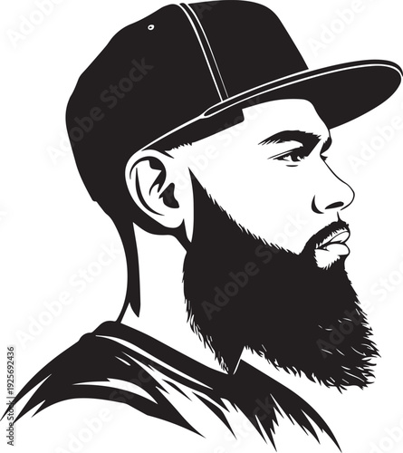 Minimal Black and White Bearded Man Side Profile Vector Silhouette Logo Design