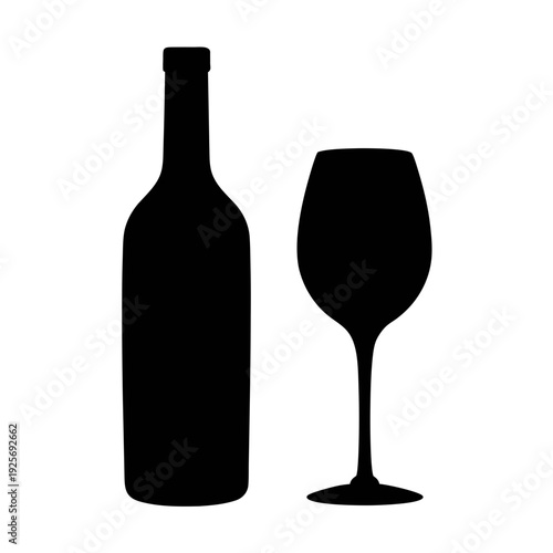 Wine bottle and glass silhouette vector art for wine tasting event promotion and design assets