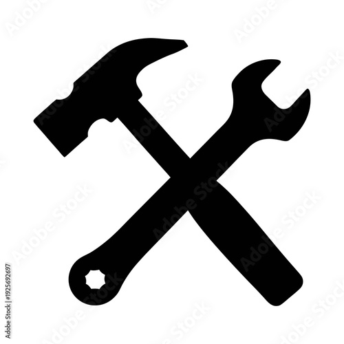 Crossed hammer and wrench vector illustration handyman tools repair service equipment icon set