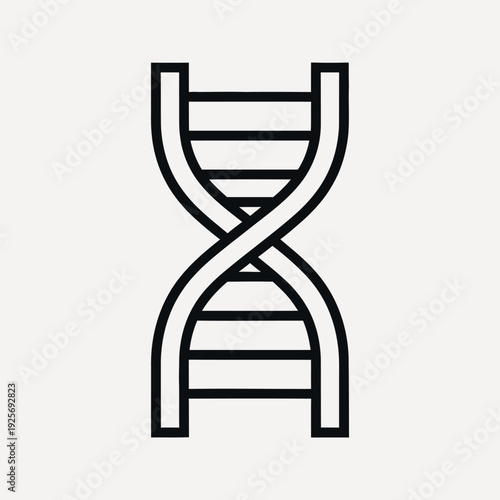 Black outline of a D N A double helix structure on a light grey background genetics science