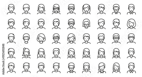 Collection of Diverse Hand Drawn People Icons Representing Different Individuals.