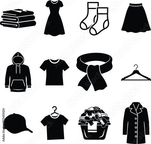 Silhouette of various clothing items and accessories