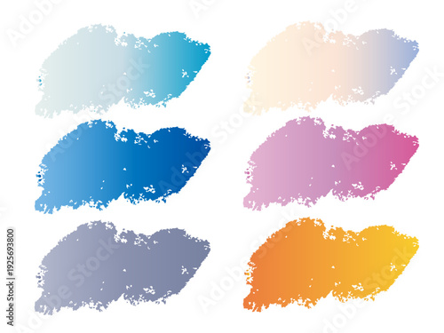 Set of abstract colorful watercolor brush strokes with grainy texture and soft gradients isolated on white background for creative design elements.