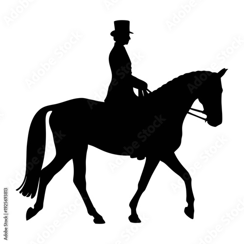 Silhouette of horse and rider doing dressage equestrian sport equine competitive eventing show 