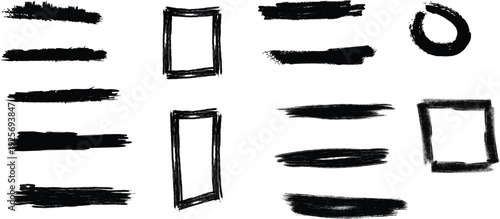 A collection of abstract black brushstroke shapes on a white background