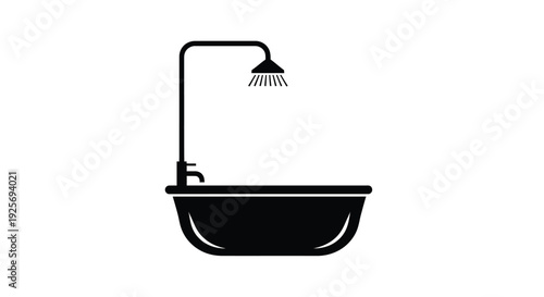 Minimalist black silhouette of a bathtub with shower overhead
