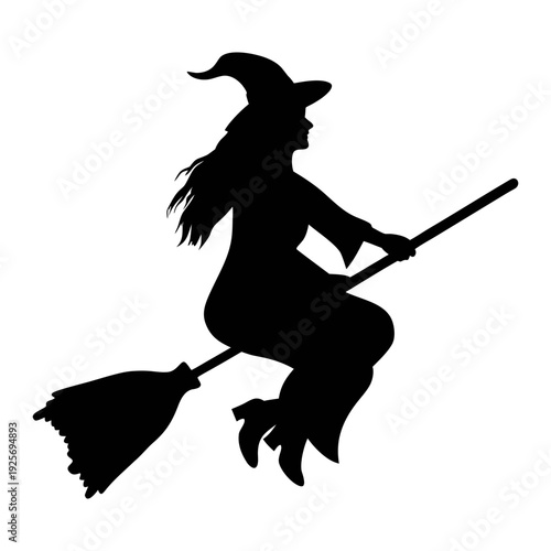 Halloween witch riding broom silhouette vector graphic for halloween decorations and crafts design needs