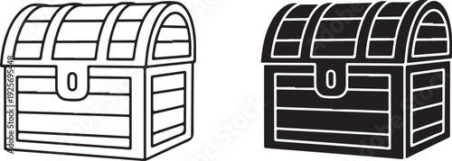 Black and white treasure chests with white and black fill line symbols white background
