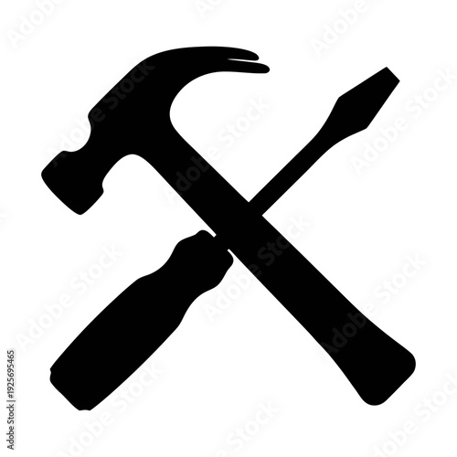 Handyman tools hammer and screwdriver crossed for construction repair and home improvement projects