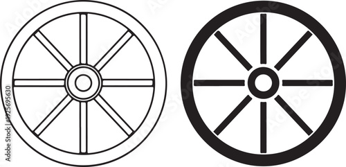 Black and white wagon wheel with varying line thickness wheel black and white line simple thick and thin lines