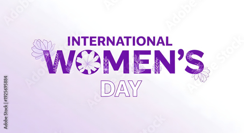 Modern Women’s Day Text Art Design with Minimal Floral Decoration and Clean White Background