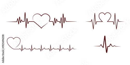 Red heart graphic with a clear electrocardiogram line, representing love, health, and life, minimalist vector