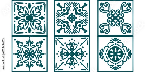 Teal Decorative Ornamental Tile Set