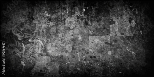 Dark aged concrete wall with a dirty black metal texture and vintage rough stone surface pattern for a grungy grey background